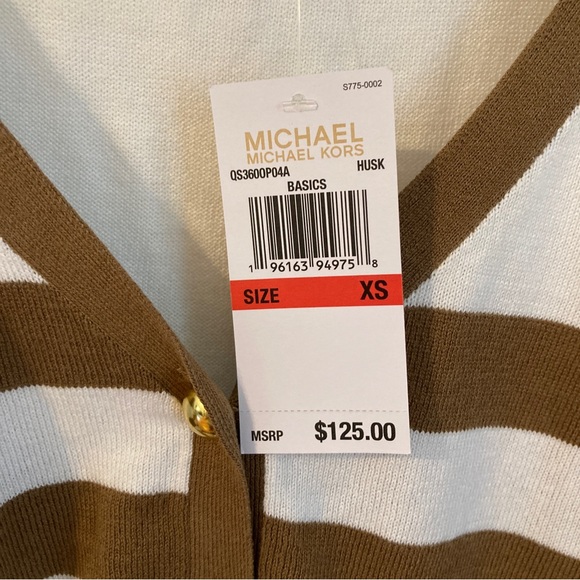 NWT Micheal Kors Button Up Striped White and Brown Striped Cardigan - Picture 5 of 5